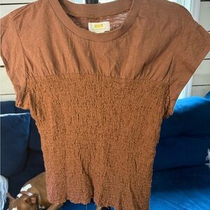 Anthropologie Brown Textured Short Sleeve Top